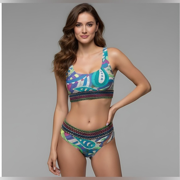 Multi Colour Trim High Waisted Bikini - Picture 1 of 6